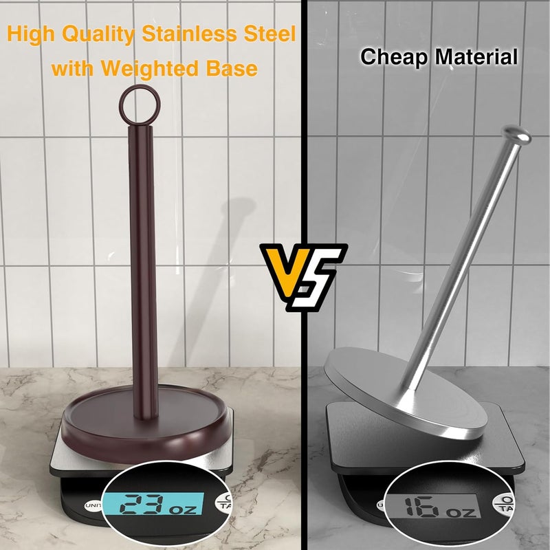 PAROTO Oil Rubbed Bronze Paper Towel Holder Countertop, Oil Rubbed Bronze Kitchen Accessories Decor, Stainless Steel, Weighted Base, Paper Towel Stand for Bathroom Farmhouse Essentials - Image 3